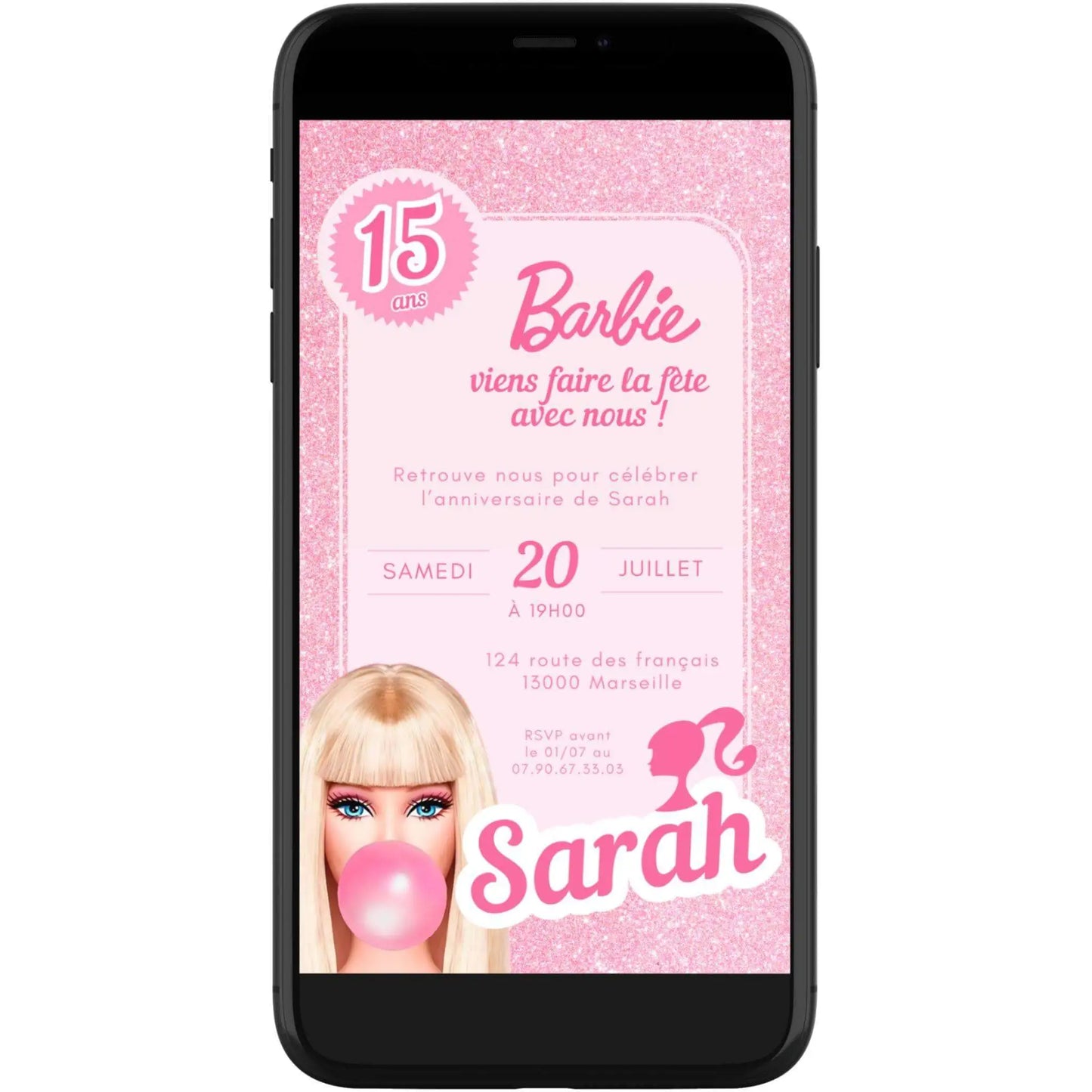 Invitation mobile anniversaire personnalisée BARBIE