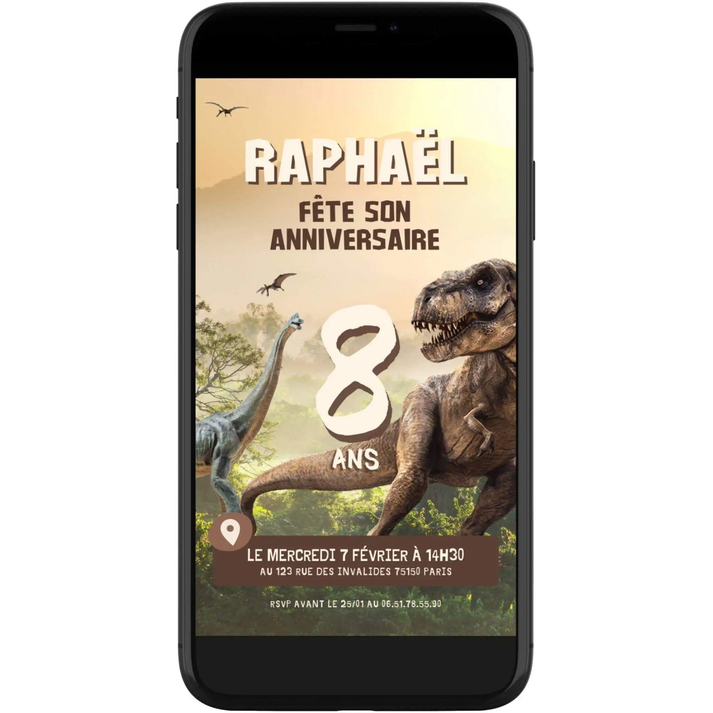 Invitation mobile anniversaire personnalisée DINOSAURE