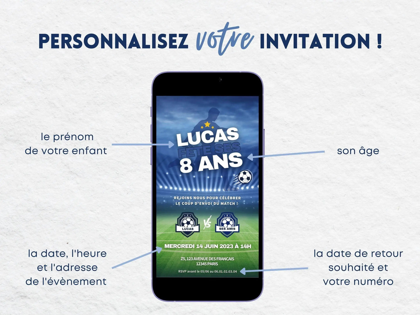 Invitation mobile anniversaire personnalisée FOOTBALL