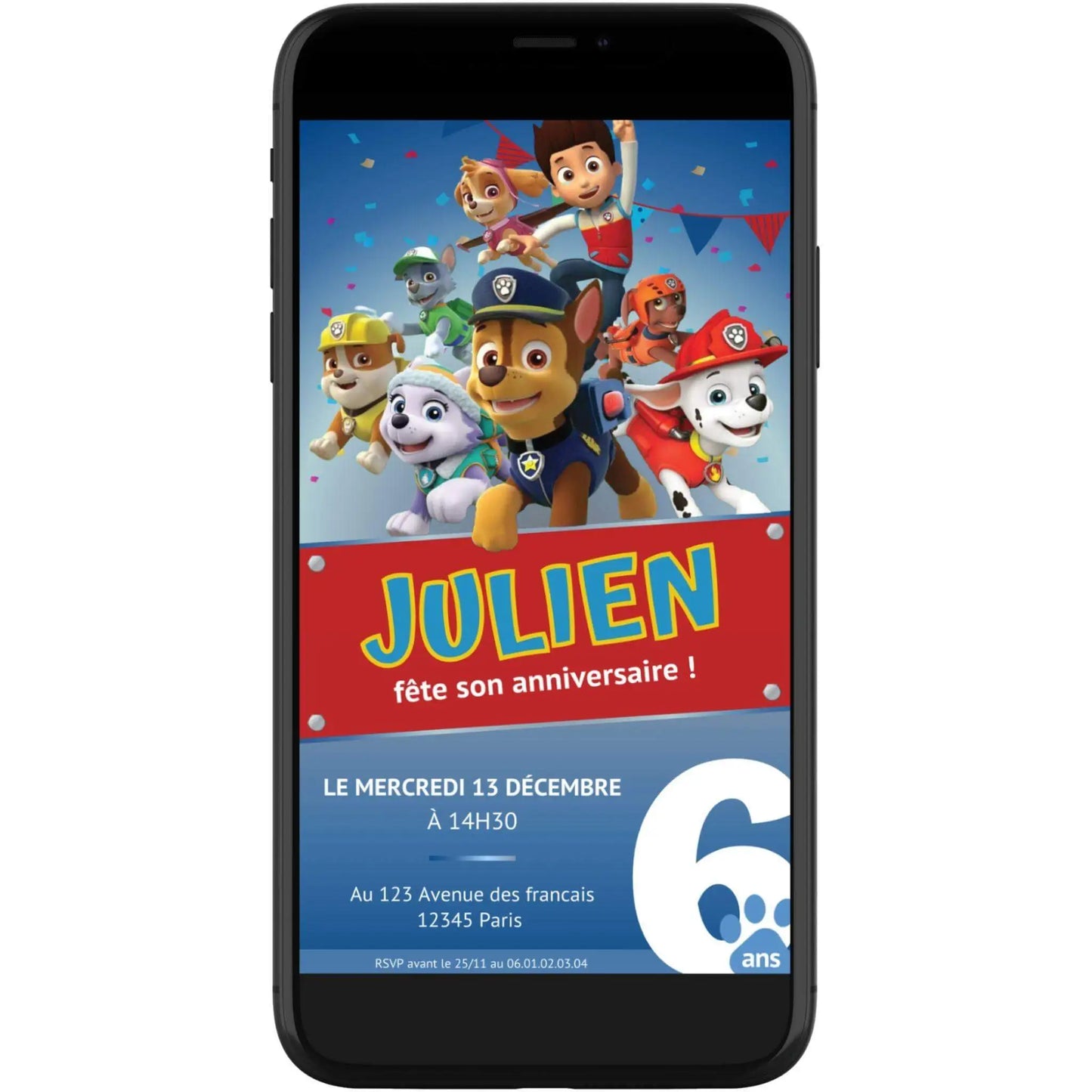 Invitation mobile anniversaire personnalisée PAT'PATROUILLE