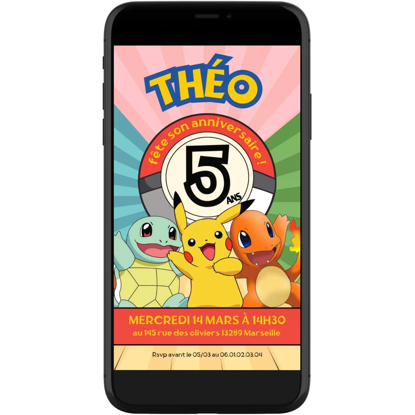 Invitation mobile anniversaire personnalisée POKEMON