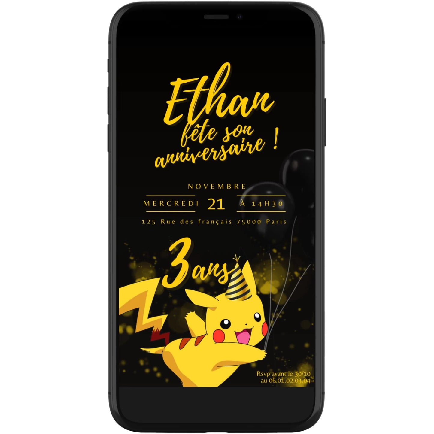 Invitation mobile anniversaire personnalisée POKEMON PIKACHU