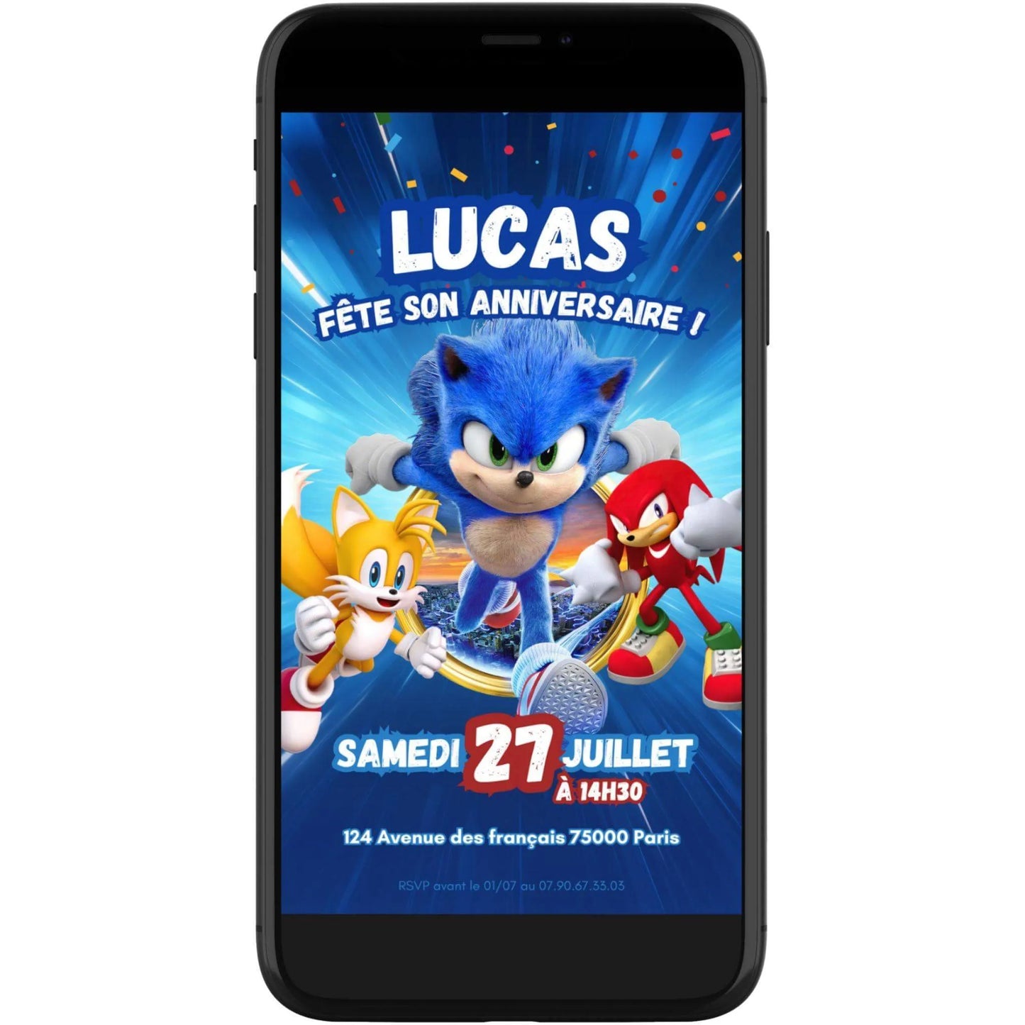 Invitation mobile anniversaire personnalisée SONIC