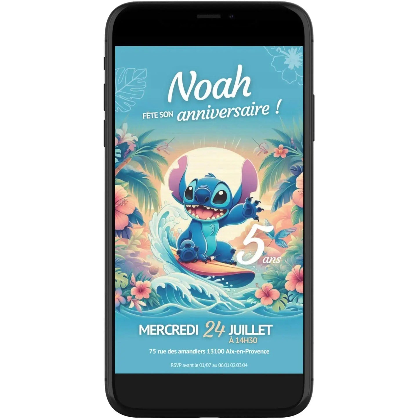 Invitation mobile anniversaire personnalisée STITCH