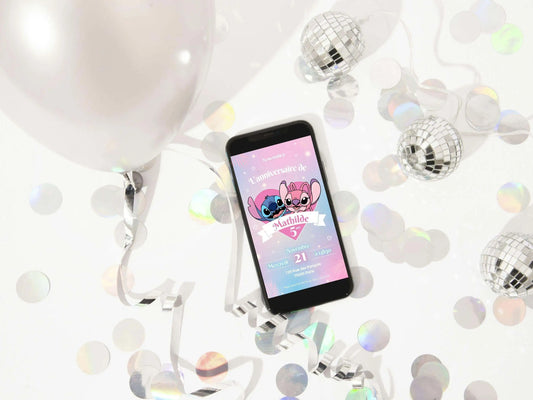 Invitation mobile anniversaire personnalisée STITCH & ANGEL