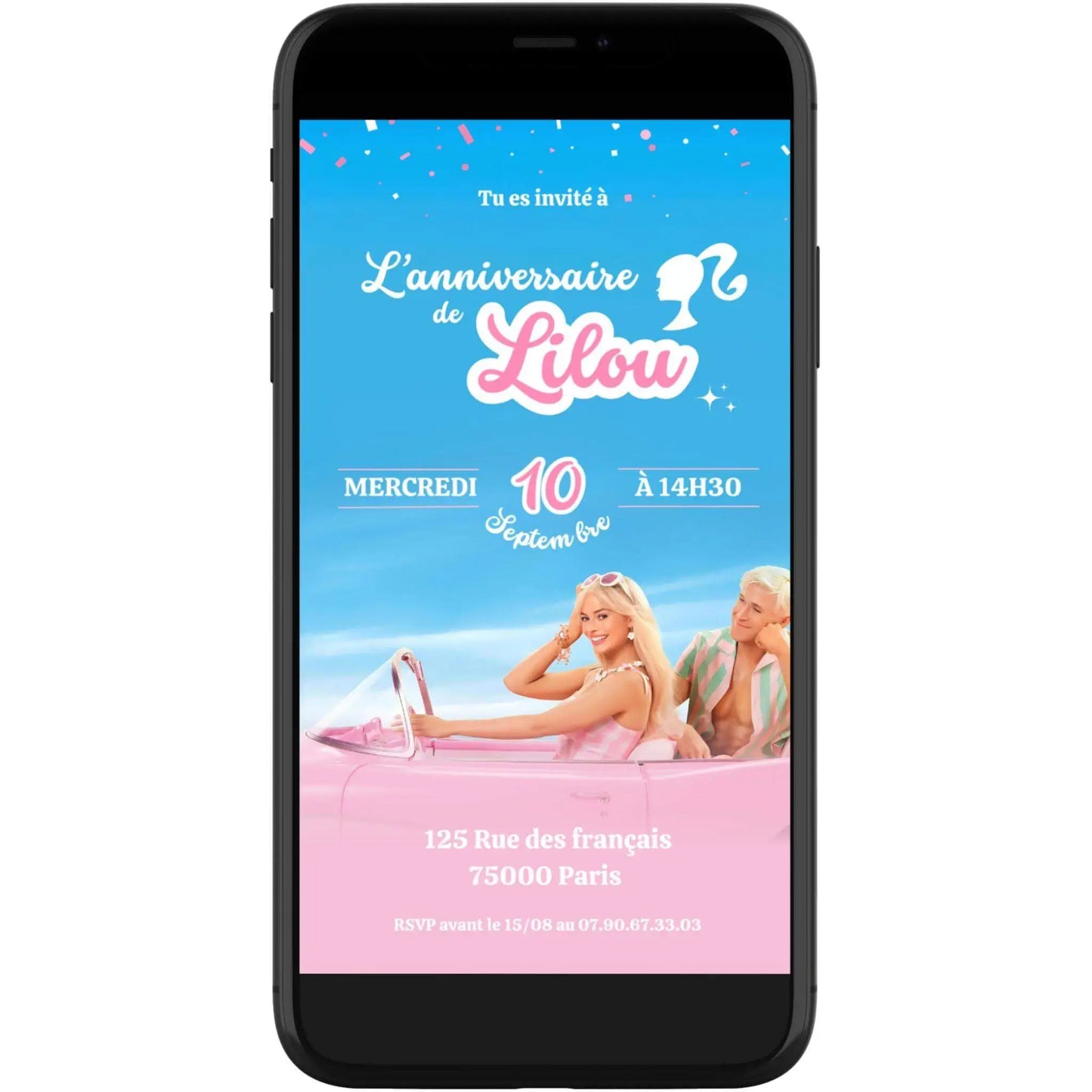 Invitation mobile anniversaire personnalisée BARBIE FILM