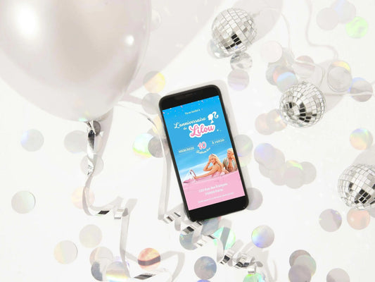 Invitation mobile anniversaire personnalisée BARBIE FILM