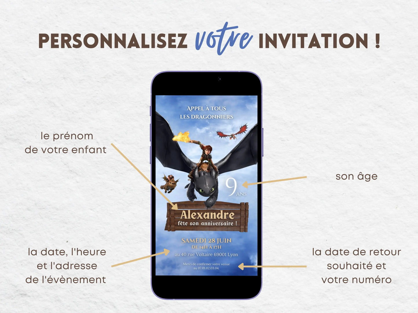 Invitation mobile personnalisée DRAGON
