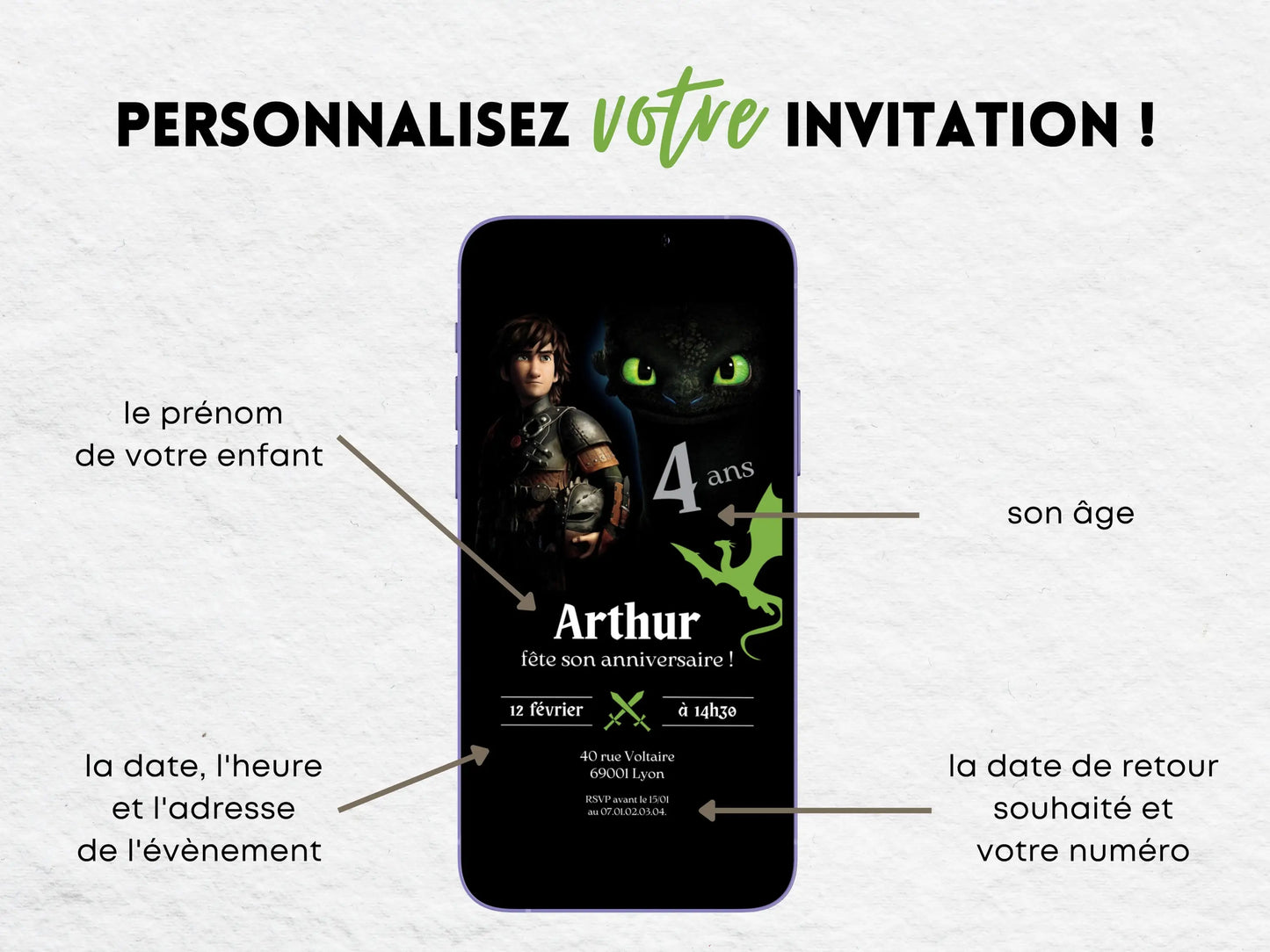 Invitation mobile personnalisée DRAGON