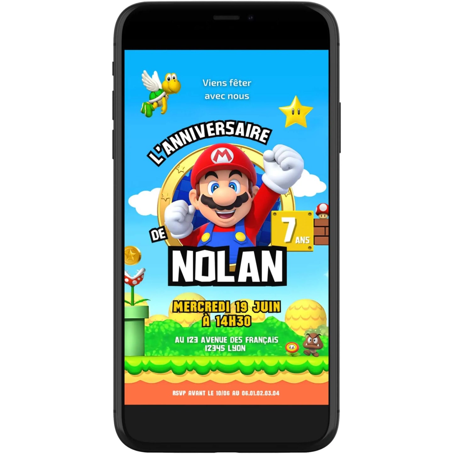 Invitation mobile anniversaire personnalisée MARIO