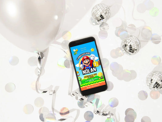 Invitation mobile anniversaire personnalisée MARIO