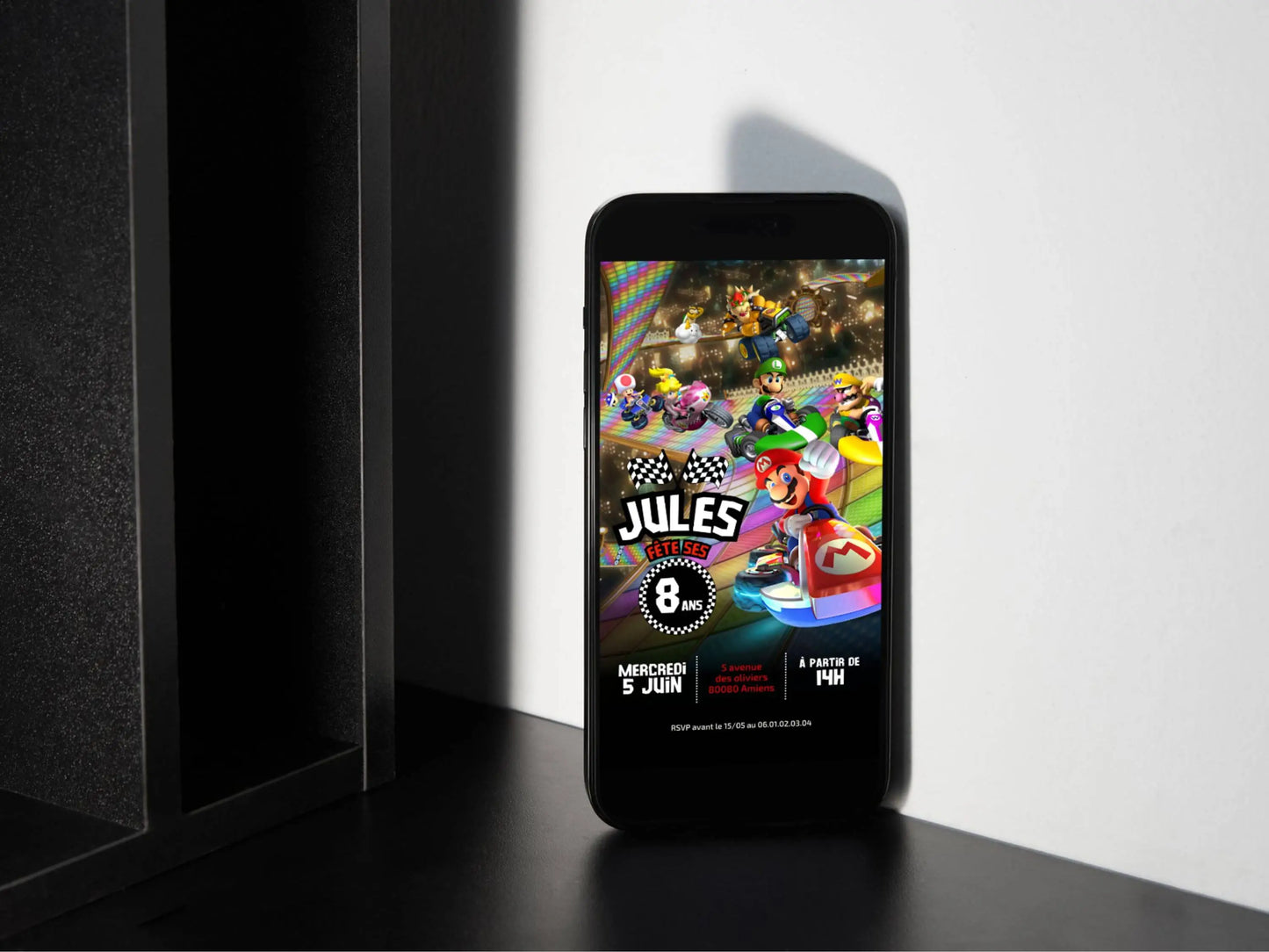Invitation mobile anniversaire personnalisée MARIO KART