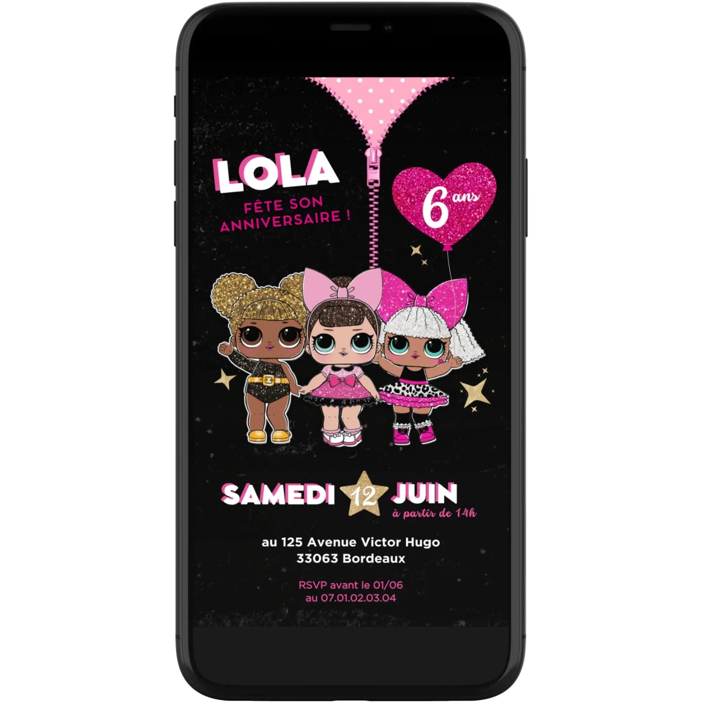 Invitation mobile personnalisée anniversaire POUPÉE LOL