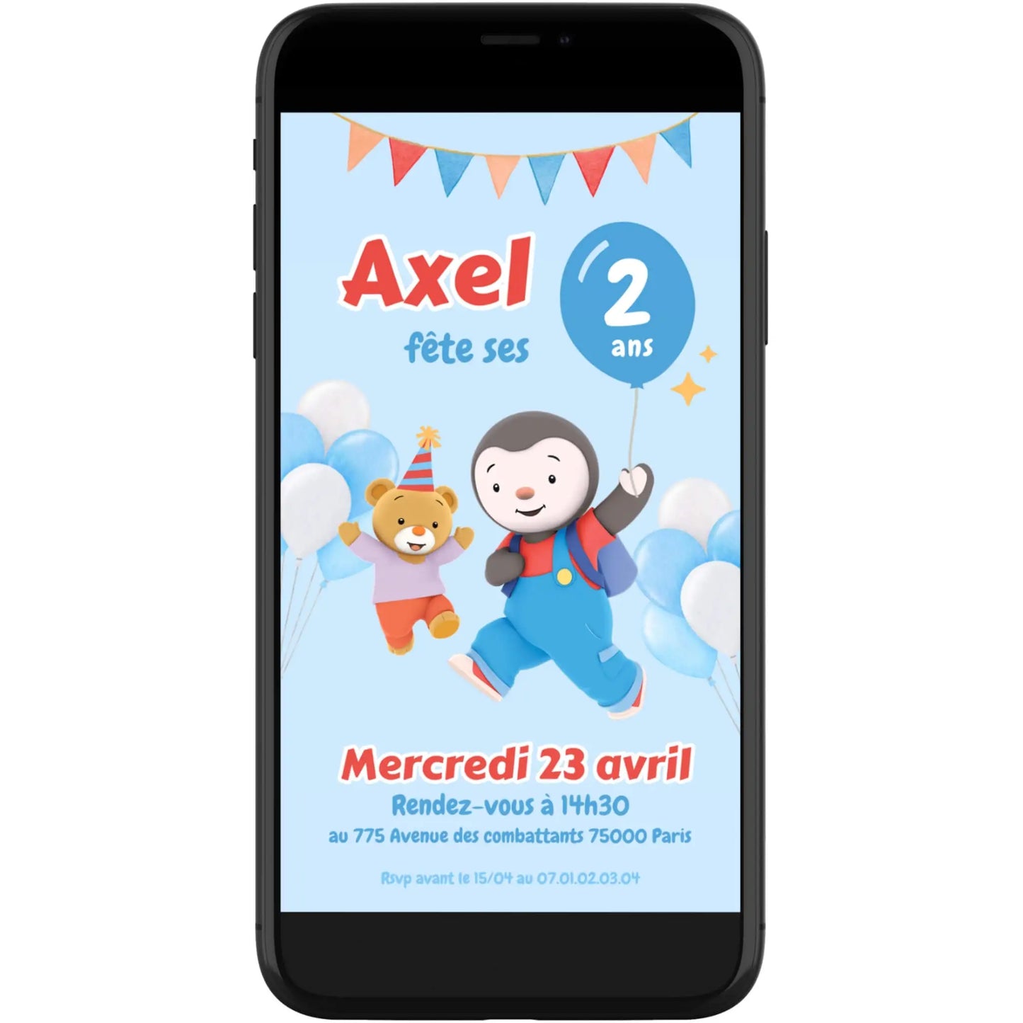 Invitation mobile personnalisée anniversaire TCHOUPI