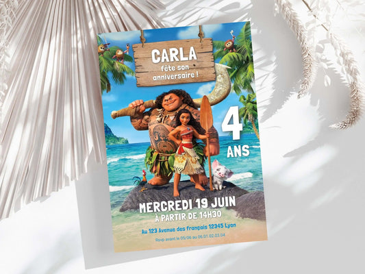Invitations anniversaire fille 4 ans personnalisées VAIANA