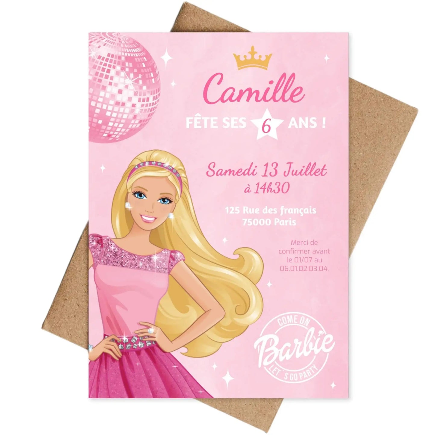 Invitations anniversaire personnalisées BARBIE 6 ans fille