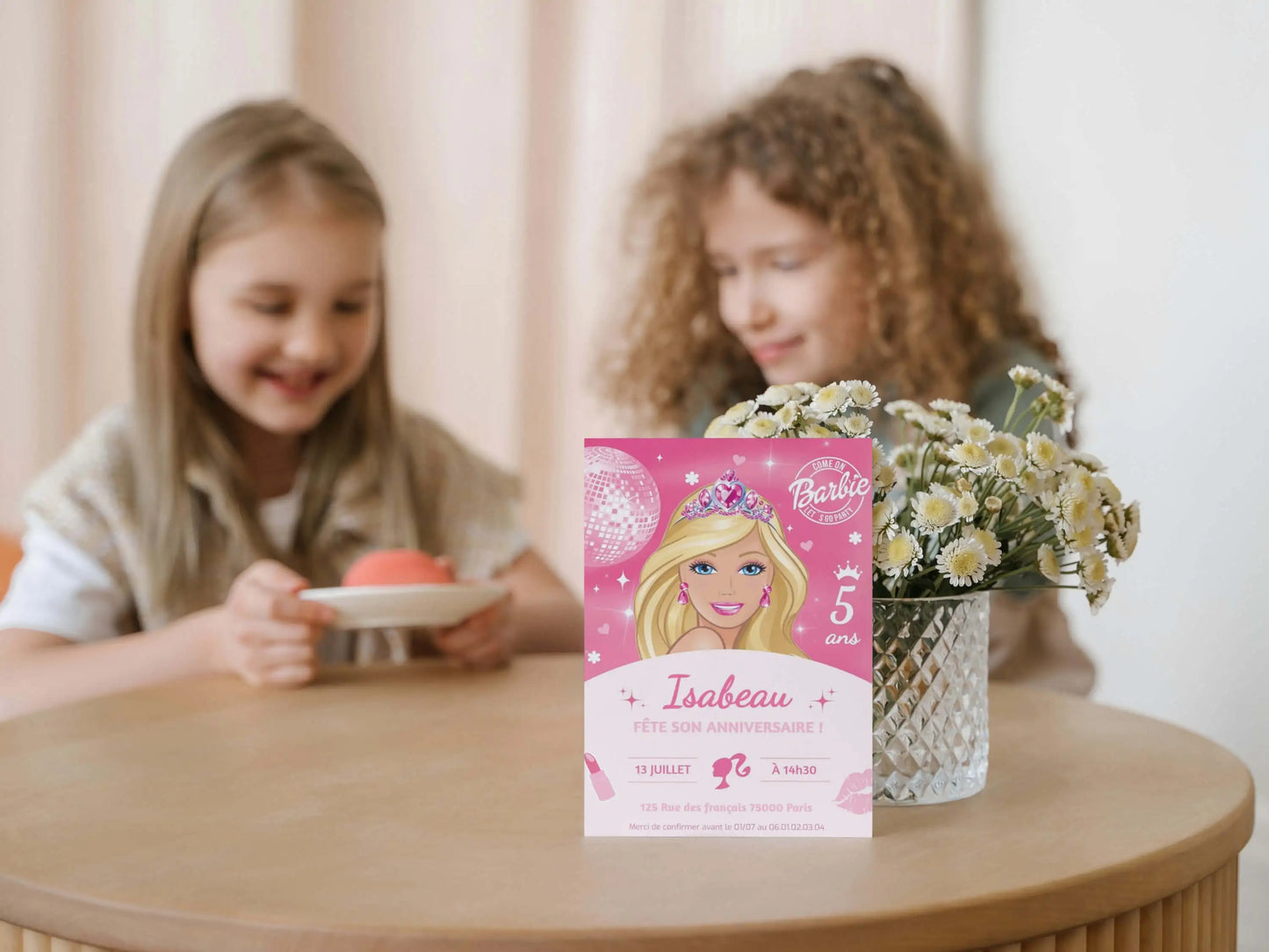 Invitations anniversaire personnalisées BARBIE fille 5 ans