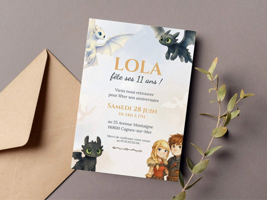 Invitations anniversaire personnalisées DRAGON Krokmou