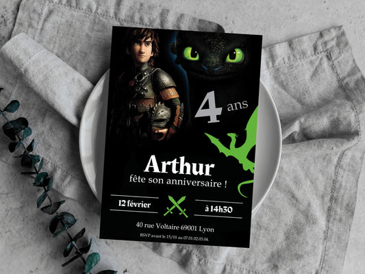 Invitations anniversaire personnalisées DRAGON Krokmou garçon 4 ans