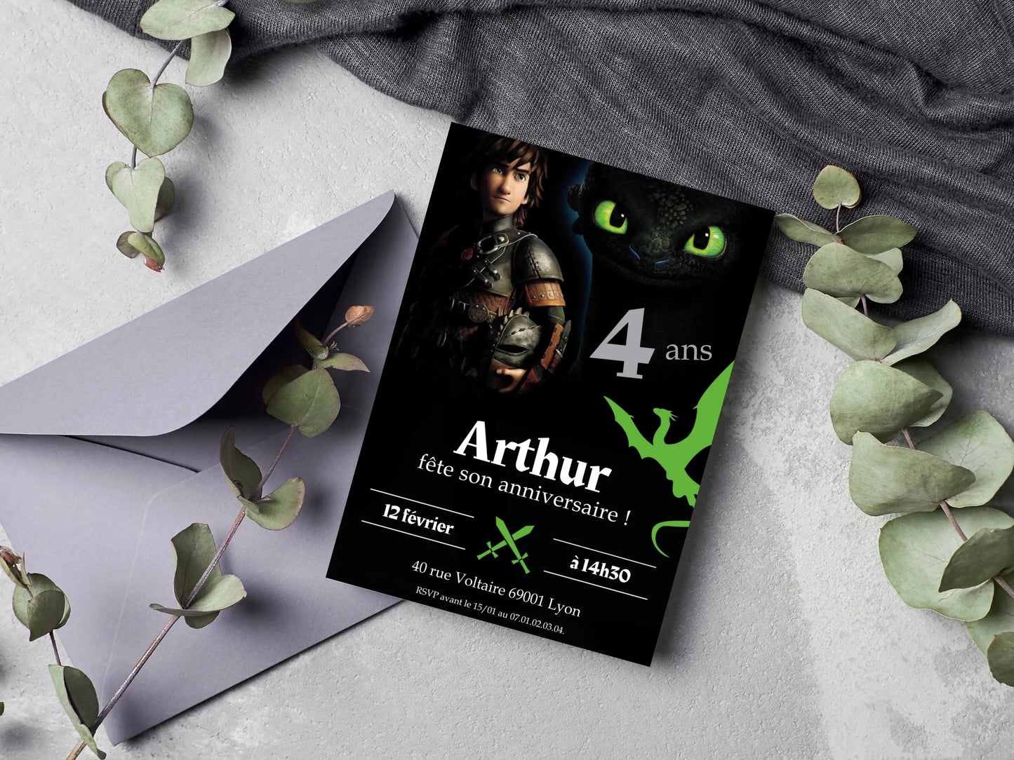 Invitations anniversaire personnalisées DRAGON Krokmou garçon 4 ans