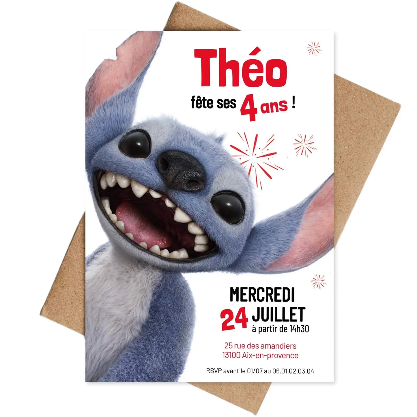 Invitations anniversaire personnalisées FILM STITCH