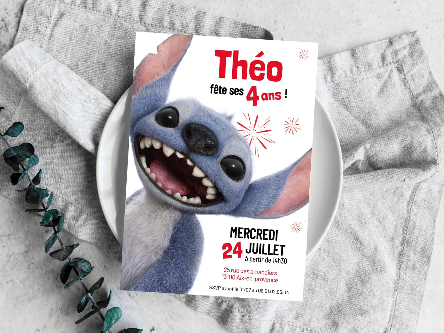 Invitations anniversaire personnalisées FILM STITCH