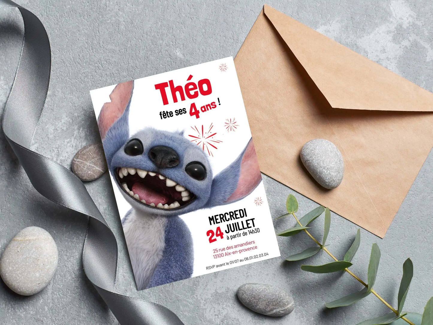 Invitations anniversaire personnalisées FILM STITCH