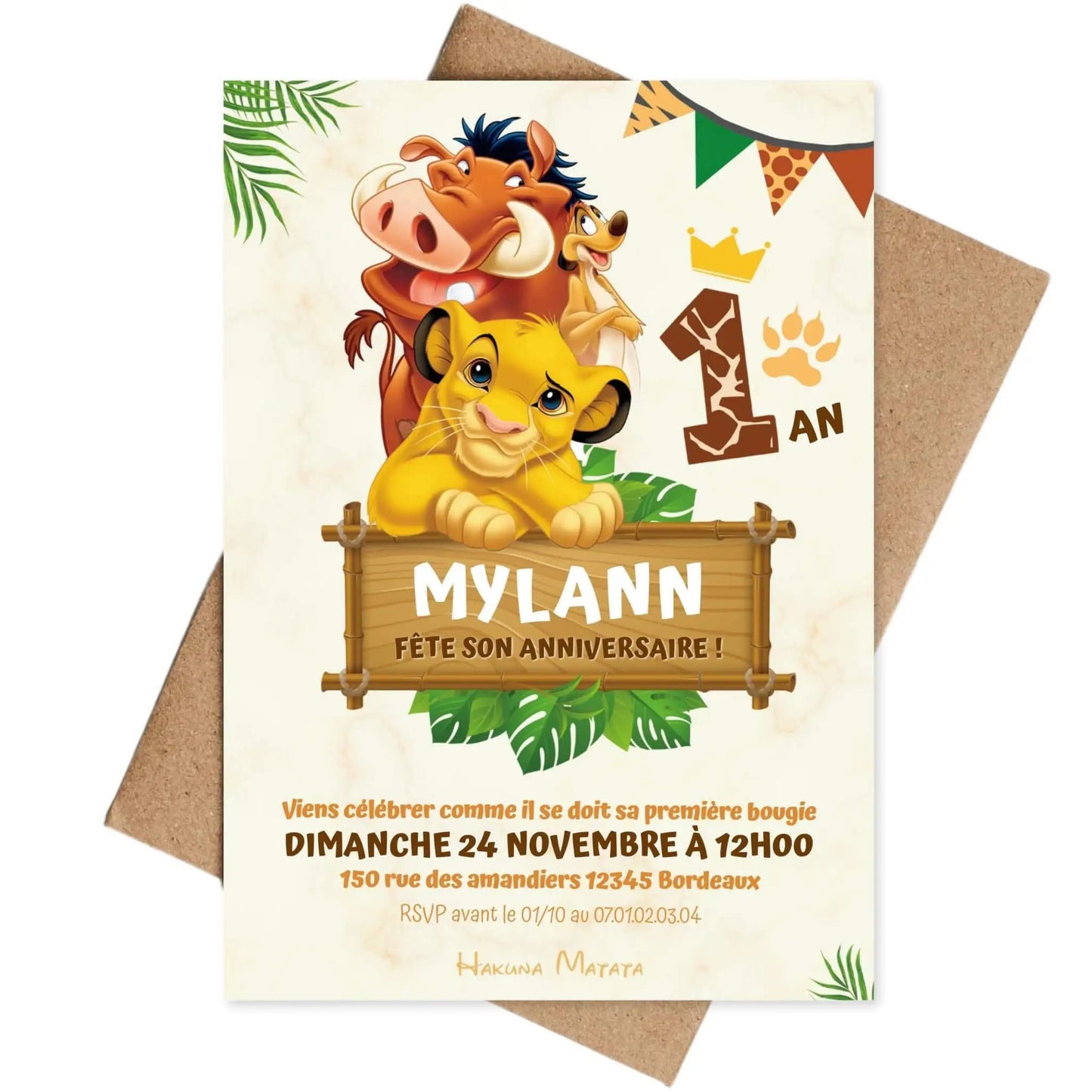 Invitations anniversaire personnalisées LE ROI LION