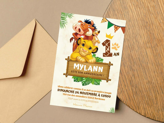 Invitations anniversaire personnalisées LE ROI LION