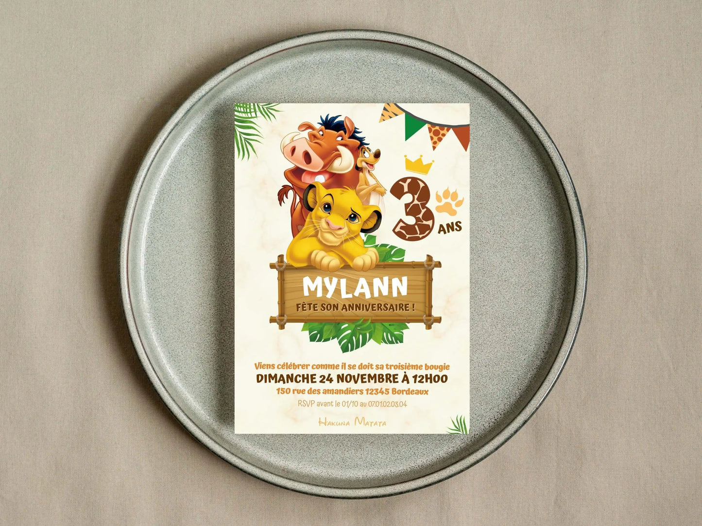 Invitations anniversaire personnalisées LE ROI LION