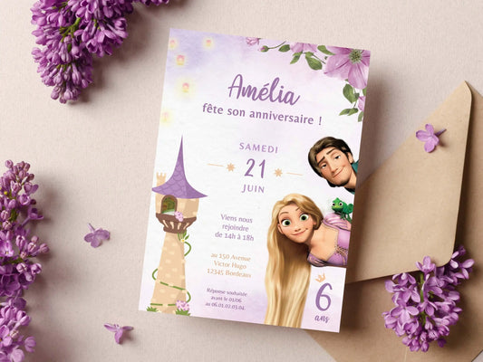 Invitations anniversaire personnalisées PRINCESSE RAIPONCE