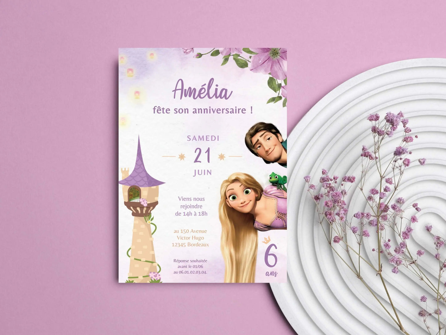 Invitations anniversaire personnalisées PRINCESSE RAIPONCE