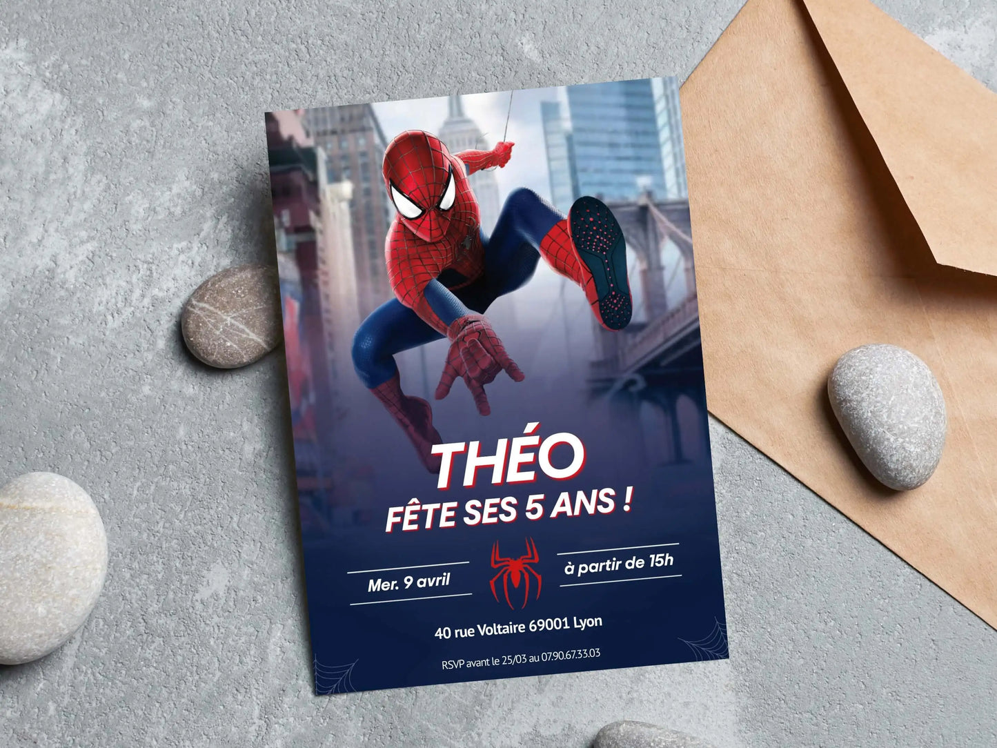 Invitations anniversaire personnalisées SPIDERMAN garçon 5 ans