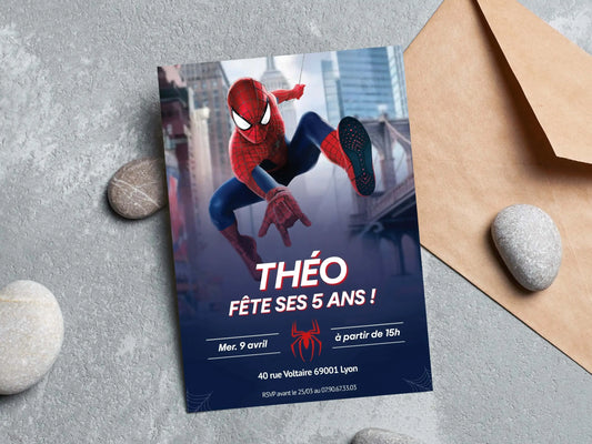 Invitations anniversaire personnalisées SPIDERMAN garçon 5 ans