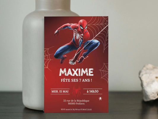 Invitations anniversaire personnalisées SPIDERMAN garçon 7 ans