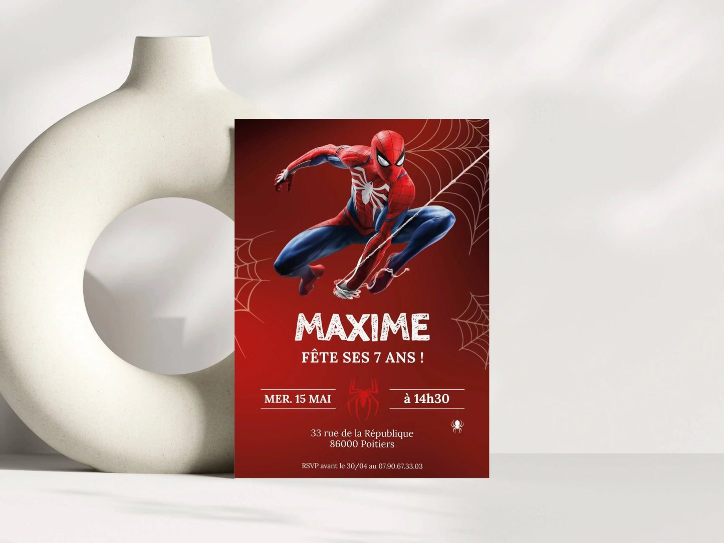 Invitations anniversaire personnalisées SPIDERMAN garçon 7 ans