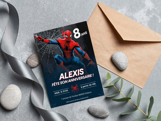 Invitations anniversaire personnalisées SPIDERMAN garçon 8 ans