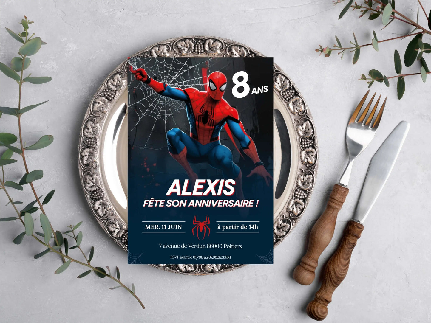 Invitations anniversaire personnalisées SPIDERMAN garçon 8 ans