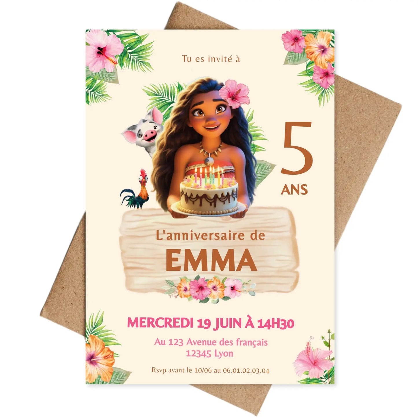 Invitations anniversaire personnalisées VAIANA