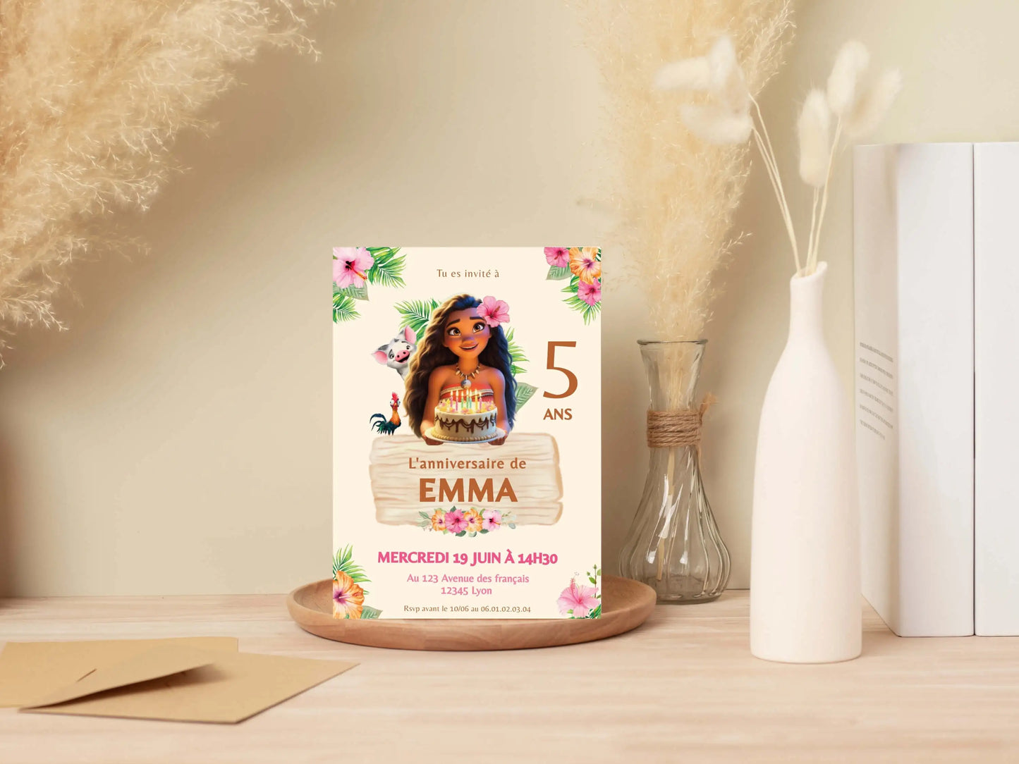 Invitations anniversaire personnalisées VAIANA 5 ans
