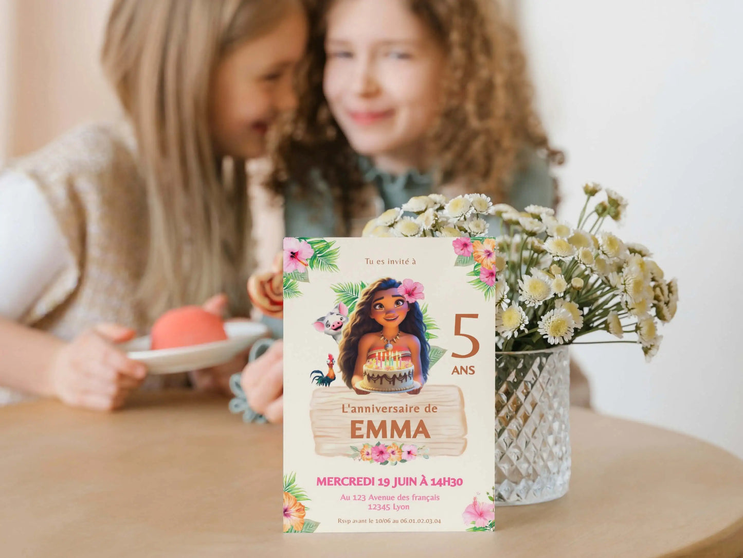 Invitations anniversaire hawaïen personnalisées VAIANA