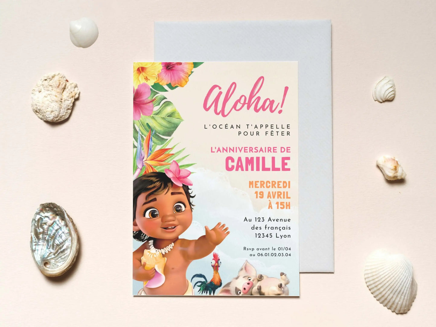 Invitations anniversaire personnalisées VAIANA MOANA