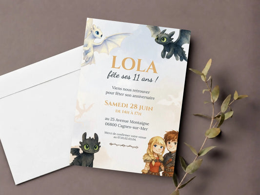 Invitations anniversaire personnalisées DRAGON Krokmou