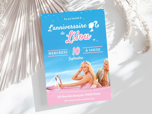 Invitations personnalisées anniversaire BARBIE FILM