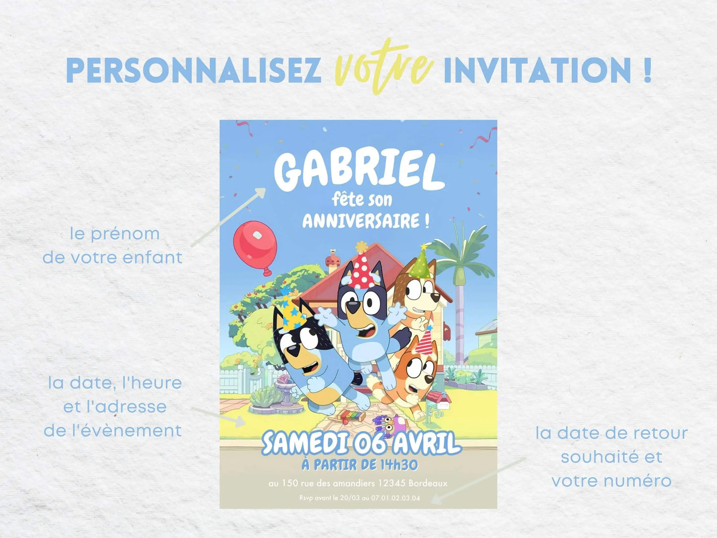 Invitations personnalisées anniversaire BLUEY