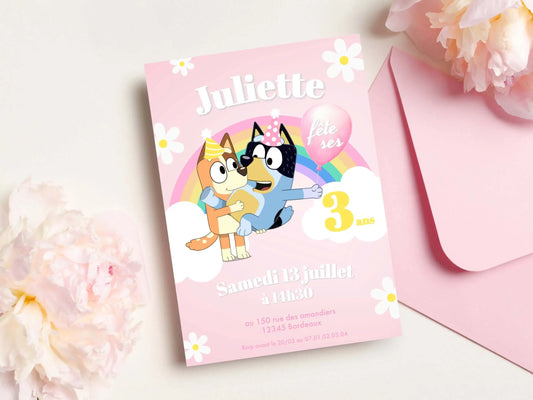 Invitations personnalisées anniversaire BLUEY Modèle 2