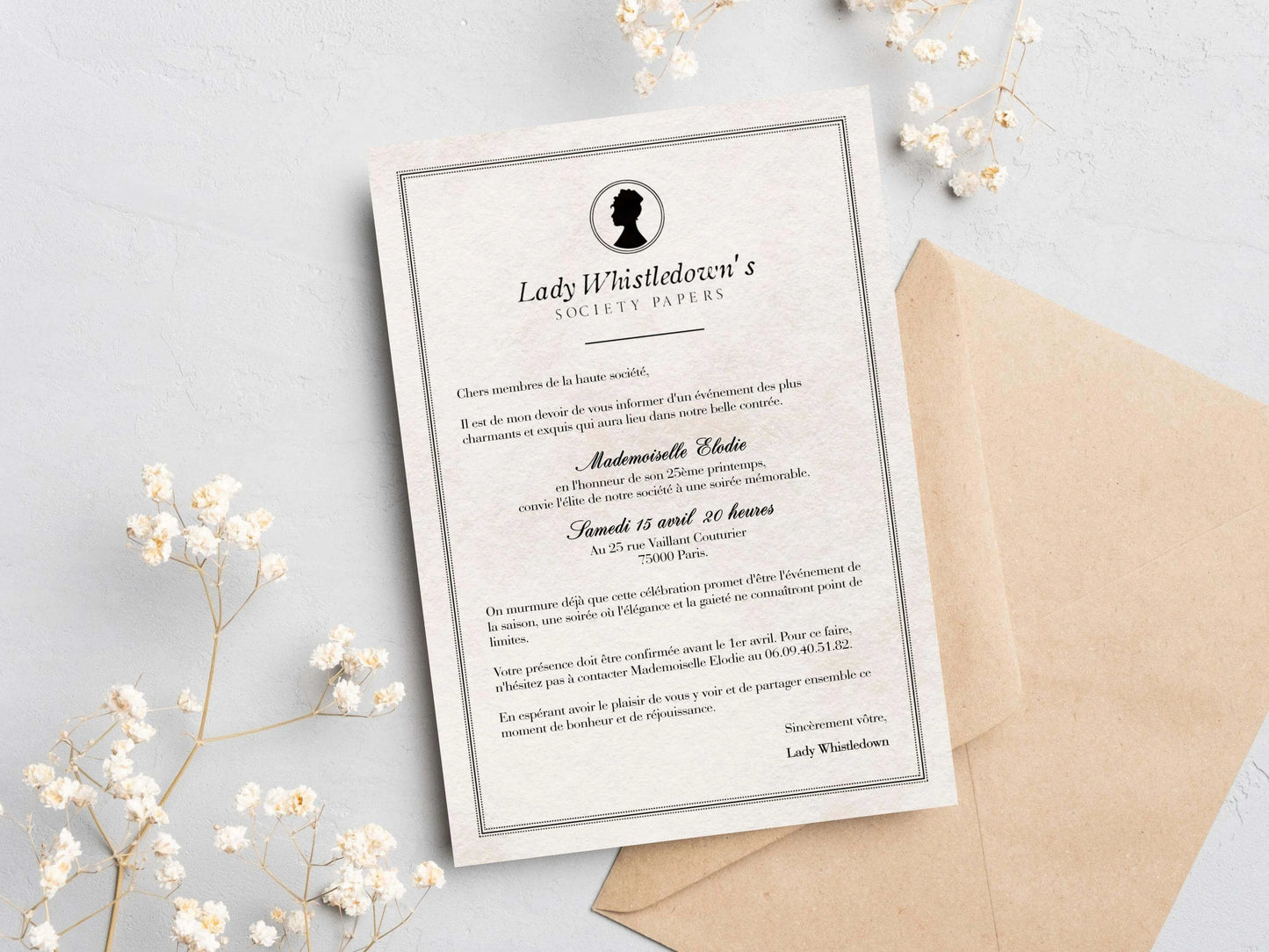 Invitations personnalisées anniversaire BRIDGERTON