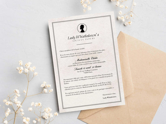 Invitations personnalisées anniversaire BRIDGERTON