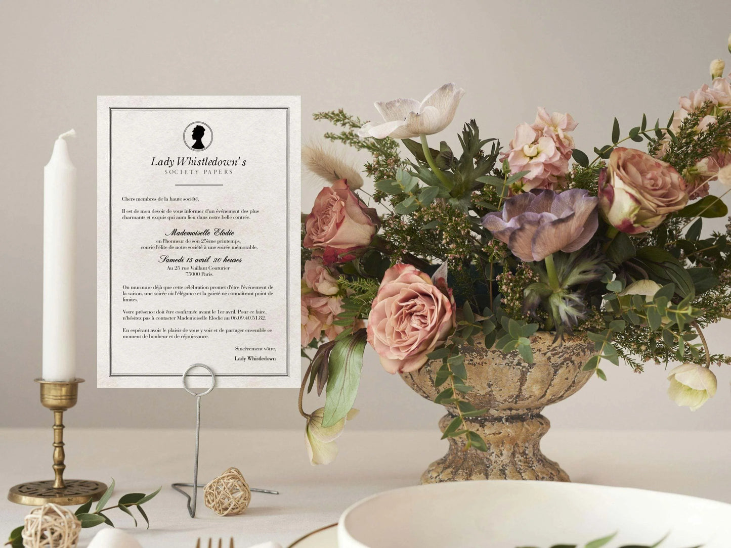 Invitations personnalisées anniversaire BRIDGERTON