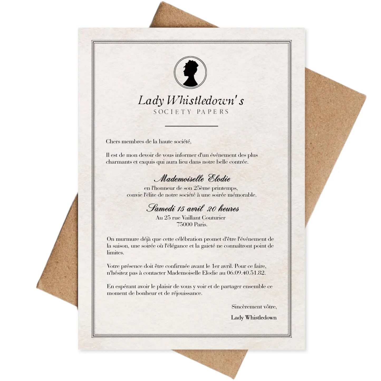 Invitations personnalisées anniversaire BRIDGERTON